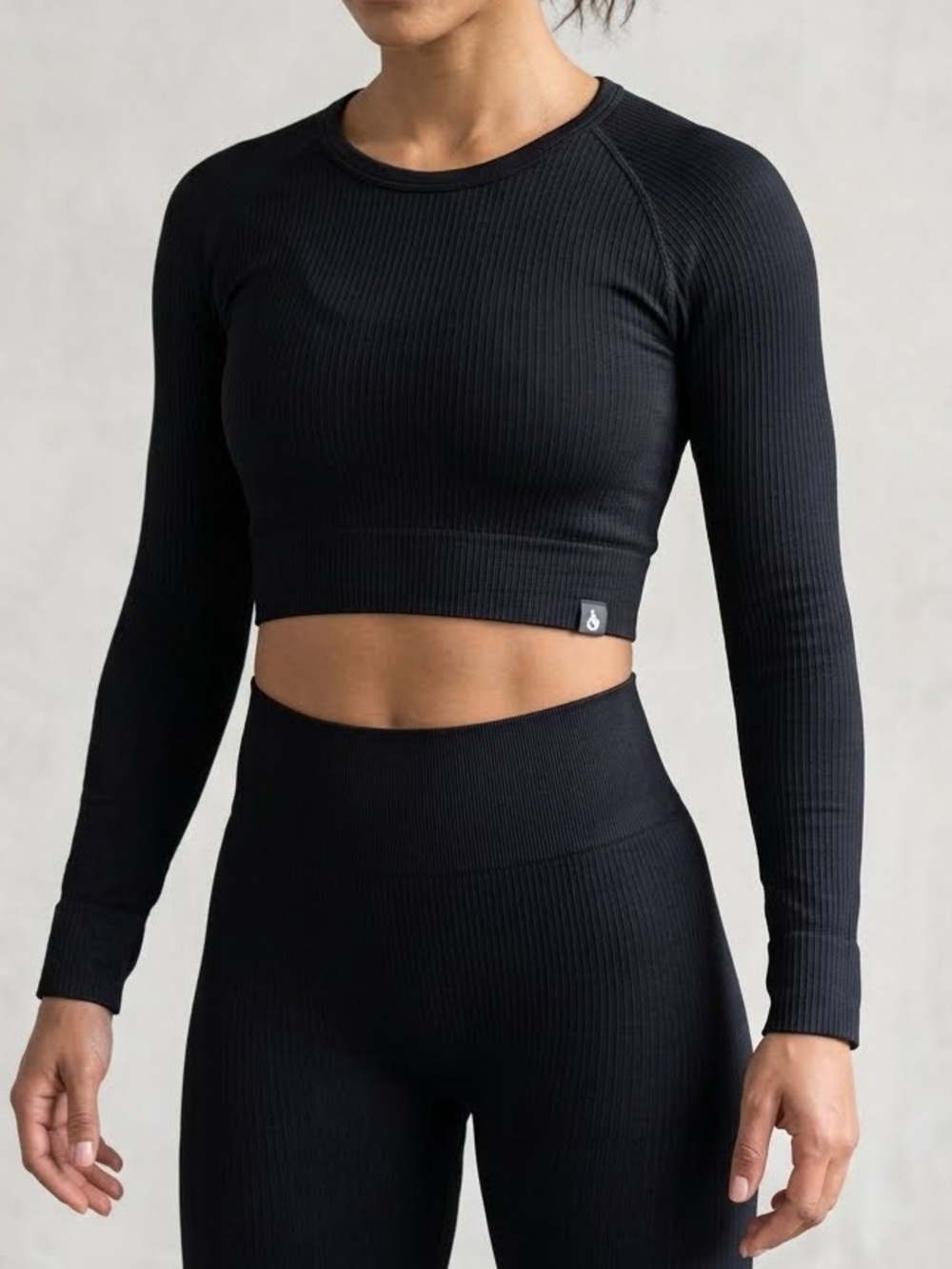 Ryderwear Black Marl Ribbed Seamless Long Sleeve Gym Crop Top Size Small NWT